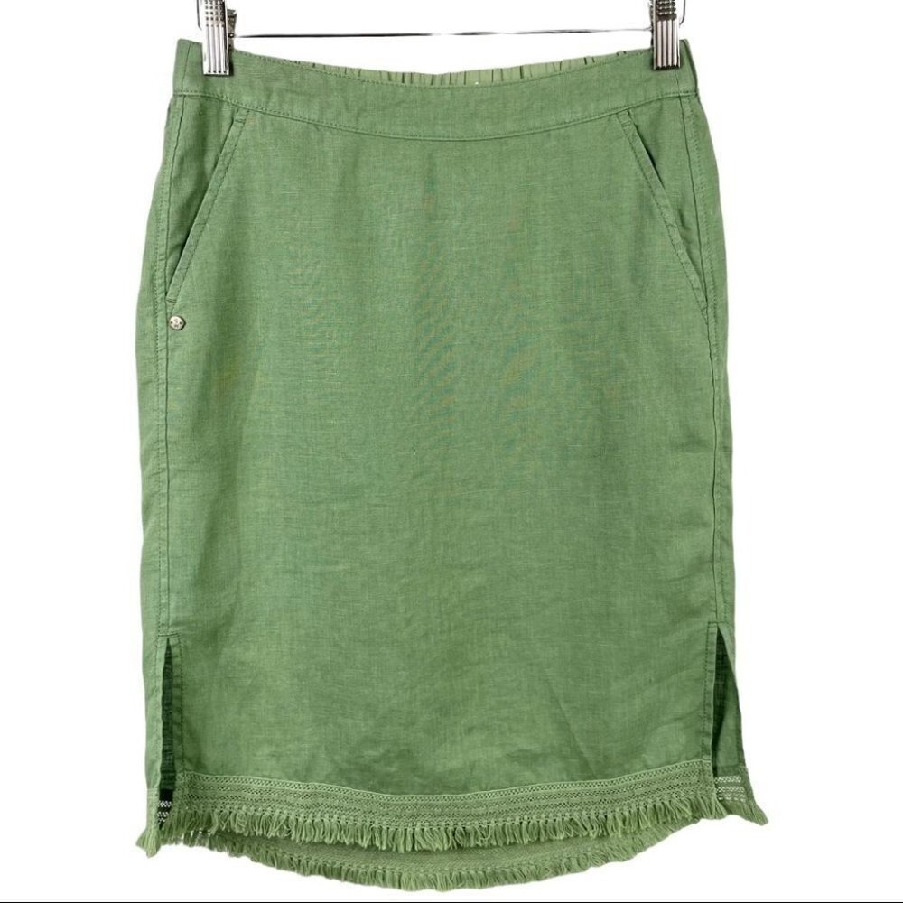 Sandwich Green Linen Fringe Hem Skirt Size 32/US S